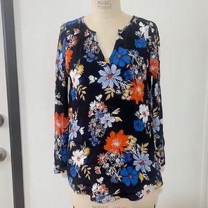 Old Navy Blouse, M, Multicolored Floral, V-Neck, Long Sleeve, Boho Peasant